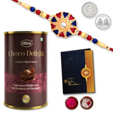 Multicolor Hearts Diamond Colorful Beads Rakhi / Bracelet (K1_536_CD) & Chocolate Delight 96gm with Silver Color Pooja Coin, Roli Chawal & Greeting Card | Occasion | Rakhi Combo with card and chocolate | chocolates gift | Rakhi & Chocolate f