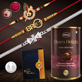 Multicolor Bracelet/ Rakhi (K3_703+901+A8_CD) & Chocolate Delight 96gm, with Silver Color Pooja Coin, Roli Chawal & Greeting Card, Occasion, Rakhi & Chocolate for brother, Rakhi with chocolate, rakhi with gift, Rakhi Combo, Set of 3 Rakhi, R