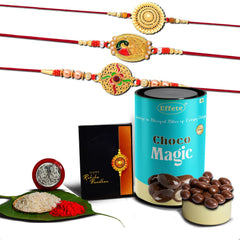 Rakhi (K3_362+401+402_CM) & Chocolate Magic | Rakhi Combo with card and chocolate | chocolates gift | Rakhi & Chocolate for brother | rakhi with gift | Set of 3 Rakhi