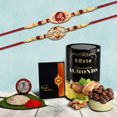 Multicolor 2 Types of OM Colorful Beads Rakhis / Bracelet (K2_299+300_AS) & Assorted Chocolate Dry fruits 96gm with Silver Color Pooja Coin, Roli Chawal & Greeting Card, Occasion, Rakhi for brother with gift, Rakhi with chocolate, rakhi comb
