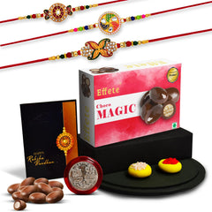 Rakhi (K3_532+546+547_CM32) & Chocolate Magic 32gm| Rakhi for brother with gift | Fancy Rakhis for men stylish |rakhi combo for brother | Set of 3 Rakhi | Chocolate|