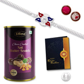 Multicolor Free Hand Drawing Silver Color Rakhi / Bracelet (K1_A30_BS) & Chocolate Butter Scotch 96gm, with Silver Color Pooja Coin, Roli Chawal & Greeting Card, Occasion, Rakhi Combo with card and chocolate, chocolates gift pack, Rakhi & Ch