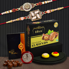 Rakhi (K2_425+426_CA32) & Chocolate Almonds 32gm | Rakhi Combo with card and chocolate | chocolates gift | Rakhi & Chocolate for brother | rakhi with gift | Set of 2 Rakhi