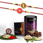 Multicolor Radha Krishna & Vecor Illustrations Colorful Beads Rakhis / Bracelet (K2_539+540_BS) & Chocolate Butter Scotch 96gm with Silver Color Pooja Coin, Roli Chawal & Greeting Card, Occasion, Rakhi for brother with gift, Rakhi with choco