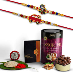 Rakhi (K2_315+316_AS) & Assorted Chocolate Dryfruits 96gm| Rakhi for brother with gift | handmade rakhi |rakhi combo for brother | stylish rakhi for brother | Set of 2 Rakhi |