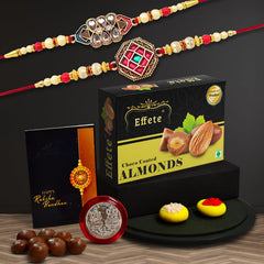 Rakhi (K2_420+421_CA32) & Chocolate Almonds 32gm| Rakhi for brother with gift | handmade rakhi |rakhi combo for brother | stylish rakhi for brother | Set of 2 Rakhi |