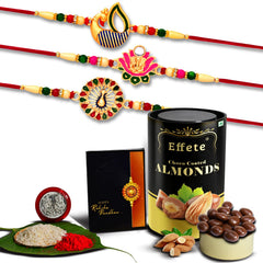 Peacock Rakhi | Rakshabandhan combo Gift For Brother with chocolate butterscotch | Ganpati Golden color Rakhi (K3_541+542+543_BS)
