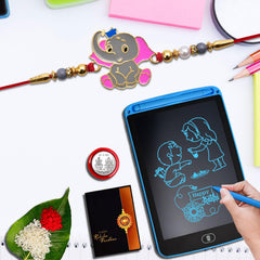 Baby Elephant Cartoon Rakhi Combo with LCD Writing Pad/Tablet for Kids (K1_310_1360)