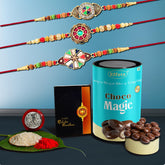 (K3_415+416+417_CM) Rakhi Combo with Chocolate Magic | Rakhi for brother with gift | Fancy Rakhis for men stylish |rakhi combo for brother | Set of 3 Rakhi | Chocolate |