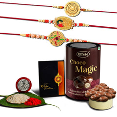 (K3_362+401+402_EM) Rakhi Combo with Chocolate Magic, Rakhi & Chocolate for brother, Fancy Rakhis for men stylish, rakhi with gift, Rakhi Combo, Set of 3, Chocolate