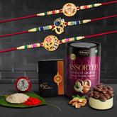 Rakhi (K3_438+507+508_AS) & Assorted Chocolate Dryfruits 96gm | Rakhi Combo with card and chocolate | chocolates gift | Rakhi & Chocolate for brother | rakhi with gift | Set of 3 Rakhi