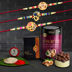 Rakhi (K3_438+507+508_AS) & Assorted Chocolate Dryfruits 96gm | Rakhi Combo with card and chocolate | chocolates gift | Rakhi & Chocolate for brother | rakhi with gift | Set of 3 Rakhi