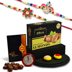 Rakhi (K2_557+558_CA32) & Chocolate Almonds 32gm | Rakhi Combo with card and chocolate | chocolates gift | Rakhi & Chocolate for brother | rakhi with gift | Set of 2 Rakhi