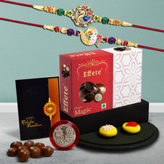 Rakhi (K2_408+411_EM32) & Chocolate Magic 32gm| Rakhi for brother with gift | handmade rakhi |rakhi combo for brother | stylish rakhi for brother | Set of 2 Rakhi |