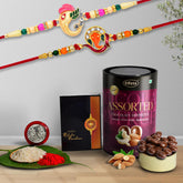 Rakhi (K2_251+258_AS) & Assorted Chocolate Dryfruits 96gm, Rakhi & Chocolate for brother, Rakhi with chocolate, rakhi with gift, Rakhi Combo, Set of 2 Rakhi, Chocolate