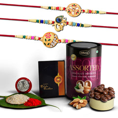 Rakhi (K3_438+507+508_AS) & Assorted Chocolate Dryfruits 96gm | Rakhi Combo with card and chocolate | chocolates gift | Rakhi & Chocolate for brother | rakhi with gift | Set of 3 Rakhi