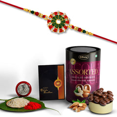 (K1_553_AS) Rakhi Combo with Assorted Chocolate Dryfruits 96gm| Rakhi for brother with gift | chocolate gift pack |rakhi with Chocolate Gift Hemper | Fancy Rakhi for men | Set of 1 |