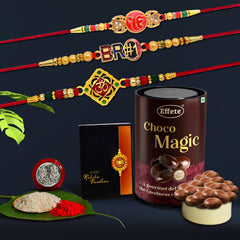 Rakhi (K3_326+360+361_EM) & Chocolate Magic | Rakhi for brother with gift | Rakhi with chocolate |rakhi combo for brother | Set of 3 Rakhi | Chocolate|