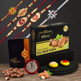 Multicolor Bracelet/ Rakhi (K5_NC46_CA) & Chocolate Almonds with Silver Color Pooja Coin, Roli Chawal & Greeting Card | Occasion | Rakhi for brother with gift | bracelets for men stylish |rakhi combo for brother | Set of 5 Rakhi | Rakhi Choc