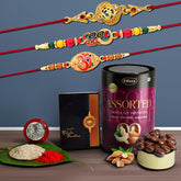 Rakhi (K3_403+404+406_AS) & Assorted Chocolate Dryfruits 96gm| Rakhi for brother with gift | Fancy Rakhis for men stylish |rakhi combo for brother | Set of 3 Rakhi | Chocolate|