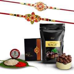 (K2_526+528_SM) Rakhi Combo with Choco Magic (Pouch), Rakhi & Chocolate for brother, Rakhi with chocolate, rakhi with gift, Rakhi Combo, Set of 2 Rakhi, Chocolate