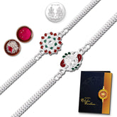 Multicolor (K2_A12+A23) Rakhi Combo with Silver Color Pooja Coin, Tilak Set & Greeting Card | bracelets for men stylish | Rakhi Set for brother | rakhi cards | rakhi combo for brother | Fancy Rakhi for brother | handmade rakhi | Men bracelet | Set