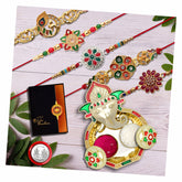 Rakhi Combo | Multicolor Rakhi for Brother | Combo Rakhi Gifts for Brother | Stylish and Trendy Rakhi for Brother | Rakhi with Pooja Dish, Greating Card, Pooja Coin, Tilak Set (K5_NC114_AA3)
