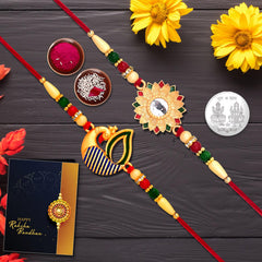 Multicolor (K2_323+408) Unisex-Adult Rakhi Combo With Pooja Coin & Rakhi Greeting Card, Rakhi Cards, Rakhi For Brother And Bhabhi, Bhai Bhabhi Rakhi Set, Lumba Rakhi For Bhabhi