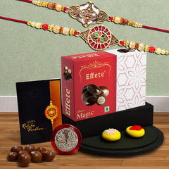 Rakhi (K2_427+428_EM32) & Chocolate Magic 32gm| Rakhi for brother with gift | Fancy Rakhis for men stylish |rakhi combo for brother | Set of 2 Rakhi | Chocolate|