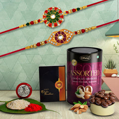 Rakhi (K2_553+554_AS) & Assorted Chocolate Dryfruits 96gm | Rakhi Combo with card and chocolate | chocolates gift | Rakhi & Chocolate for brother | rakhi with gift | Set of 2 Rakhi