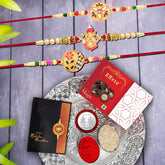Golden Design Rakhi for Brother | Golden Flower Design Rakhi | Rakhi Combo with Chocolate Magic 32gm (K3_440+507+508_DS+EM32)
