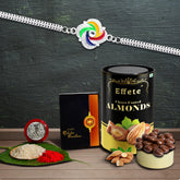 Rakshbandhan Special Silver Color Rakhi with Chocolate, Roli Chawal, Pooja Coin and Greeting Card Combo