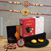 Rakhi Combo (K2_282+293_DS+EM32) Chocolate Magic 32gm & Pooja Thali, with Pooja Coin & Greeting Card, Rakhi thali, Rakhi with plate, rakhi thali set, rakhi for brother with chocolate, rakhi with gift, rakhi with chocolate, rakhi for brother