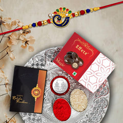 Rakhi For Brother Set Of 1 with Chocolate Magic 32gm & Pooja Thali, Pooja Coin & Greeting Card , Rakhi For Brother And Bhabhi, Rakhi With Chocolate, Rakhi With Gift For Brother, Rakhi For Kids, Rakhi Set, Rakhi Combo, Rakhi With Sweets, brot