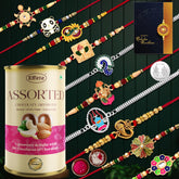 Rakhi For Brother Set Of 10 with Silver Color Pooja Coin, Rakhi With Greeting Card, Rakhi For Brother And Bhabhi, Rakhi With Chocolate, Rakhi With Gift For Brother, Rakhi For Kids, Rakhi Set, Rakhi Combo, Rakhi With Sweets (K10_MC16_CD)