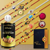Rakhi For Brother Set Of 10 with Chocolate Almonds, Silver Color Pooja Coin, Rakhi With Greeting Card, Rakhi For Brother And Bhabhi, Rakhi With Chocolate, Rakhi With Gift For Brother, Rakhi For Kids, Rakhi Set, Rakhi Combo, Rakhi With Sweets
