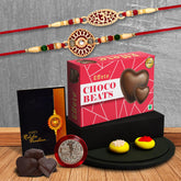 Rakhi Combo Gift Brother Center Filled Chocolate | Golden Color Stone Rakhi | Rakhi Gift Brother/Sister | Bracelet Rakhi | Rakhi Set Of 2| Greeting Card,Roli-Chaval,Coin(K2_509+510_Cb32)
