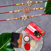 Rakhi (K3_427+428+429_DS+CM32) & Chocolate Magic 32gm & Pooja Thali| Rakhi for brother with gift | Rakhi with chocolate |rakhi combo for brother | Set of 3 Rakhi | Chocolate|