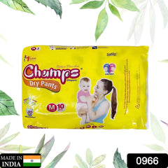 0966 Medium Champs Dry Pants Style Diaper - Medium (10 pcs) Best for Travel Absorption, Champs Baby Diapers, Champs Soft and Dry Baby Diaper Pants (M, 10 Pcs )