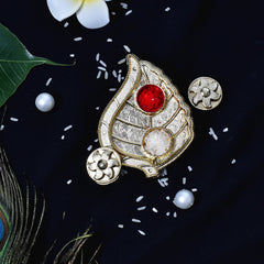 Shivling With Trishul Rakhi With Leaf Pooja Thali Set ,Silver Color Pooja Coin, Roli Chawal & Greeting Card