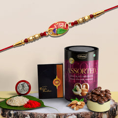 Oval Shape Ram Name Design With Effete Assorted Chocolate 96Gm ,Silver Color Pooja Coin, Roli Chawal & Greeting Card