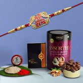 Shree Ram On Square With Beads With Effete Assorted Chocolate 96Gm ,Silver Color Pooja Coin, Roli Chawal & Greeting Card