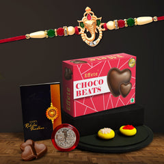 Ganesh Rakhi Combo with Effete Choco Beast 32g, Silver Color Pooja Coin, Roli Chawal & Greeting Card