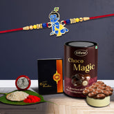 Krishan Ji Design With Beads With Effete Magic Chocolate 96Gm ,Silver Color Pooja Coin, Roli Chawal & Greeting Card