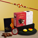 Flower Shape With Red & White Mina With Effete Magic Chocolate 32Gm ,Silver Color Pooja Coin, Roli Chawal & Greeting Card