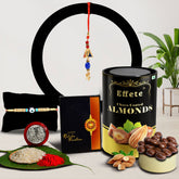 Traditional Design Diamond Rakhi With Effete Choco Almond Chocolate 96Gm ,Silver Color Pooja Coin, Roli Chawal & Greeting Card