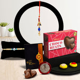 Traditional Design Diamond Rakhi With Effete Choco Beats Chocolate 32Gm ,Silver Color Pooja Coin, Roli Chawal & Greeting Card