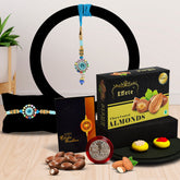 Flower Design With Diamond With Effete Choco Almond Chocolate 32Gm ,Silver Color Pooja Coin, Roli Chawal & Greeting Card