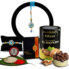 Flower Design With Diamond With Effete Choco Almond Chocolate 96Gm ,Silver Color Pooja Coin, Roli Chawal & Greeting Card
