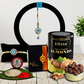 Flower Design With Diamond With Effete Choco Almond Chocolate 96Gm ,Silver Color Pooja Coin, Roli Chawal & Greeting Card